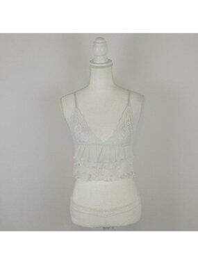 Seven 'Til Midnight Women's Small White Ruffled 2 Piece Lingerie Set